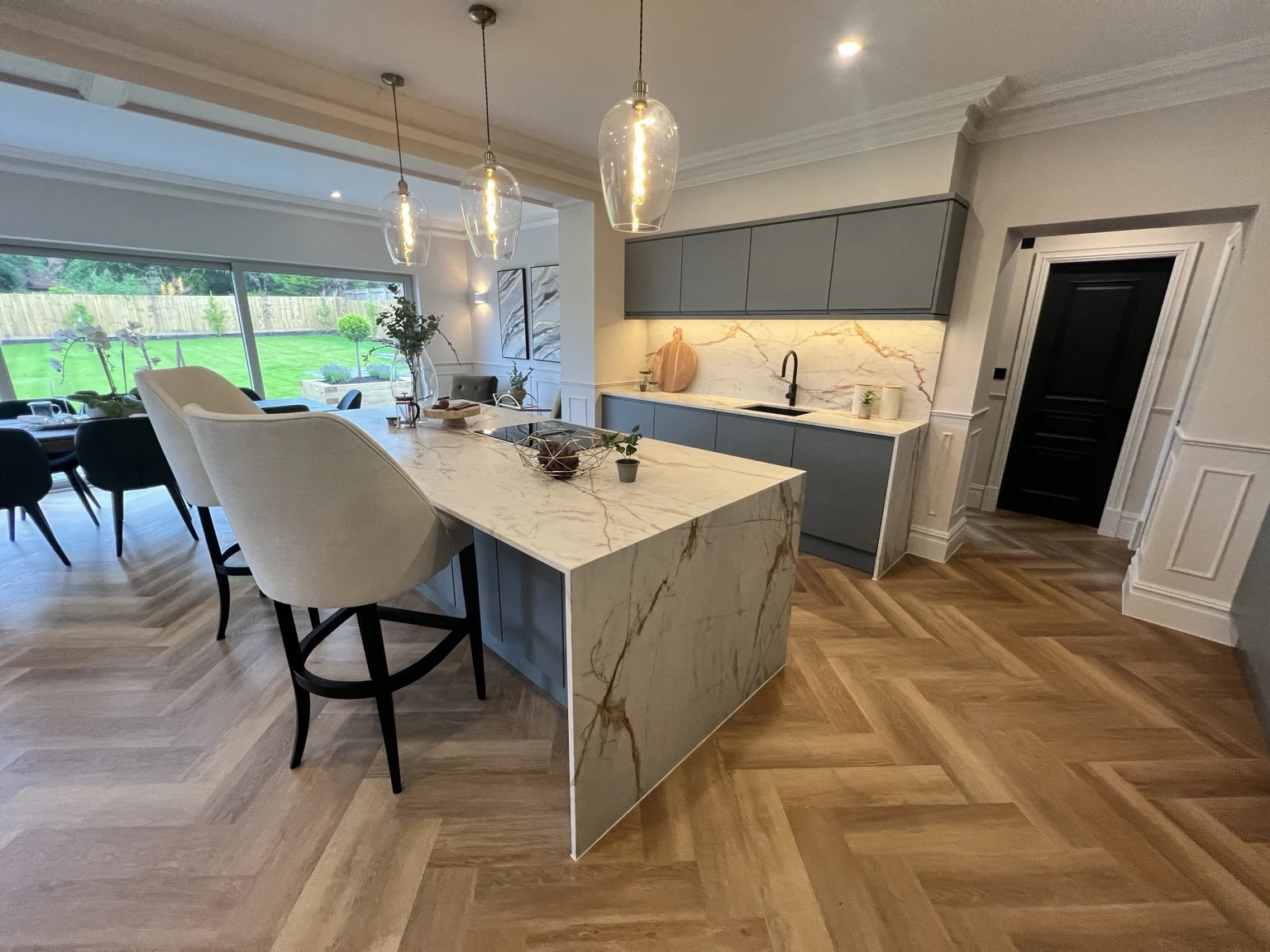 Longsight Road · Kitchen island & pendant lighting