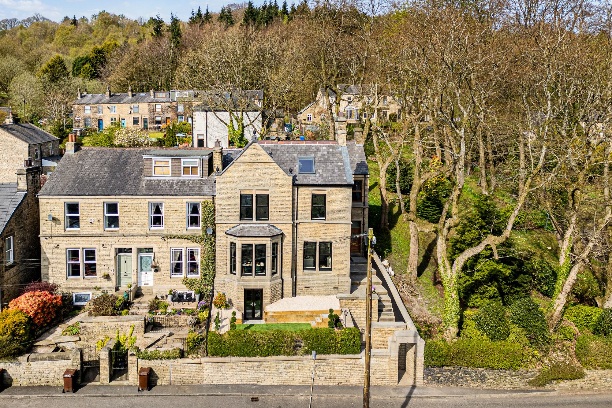 Oak Bank, Tanners Street: restored stone frontage and landscaped garden
